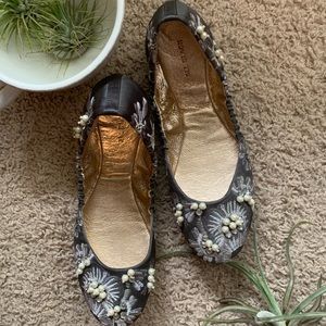 Anthropologie Satin floral flats